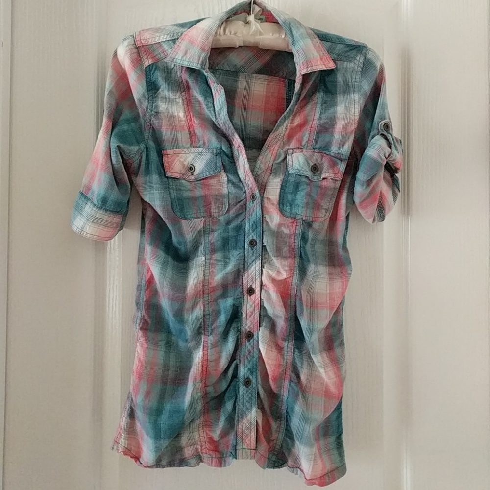 ⚡️SALE⚡️Women's Plaid, Ruched, Top- Small
